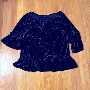 BeachLunchLounge Navy Blue Velour Velvet Popover Top SZ M Soft Cozy Loose Gift